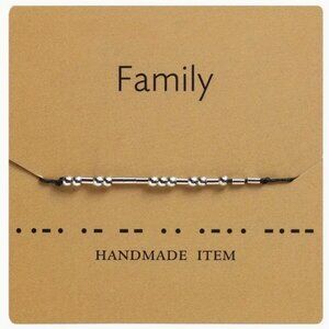 "Family" Silver Morse Code Bracelets - Adjustable String, Inspirational Message